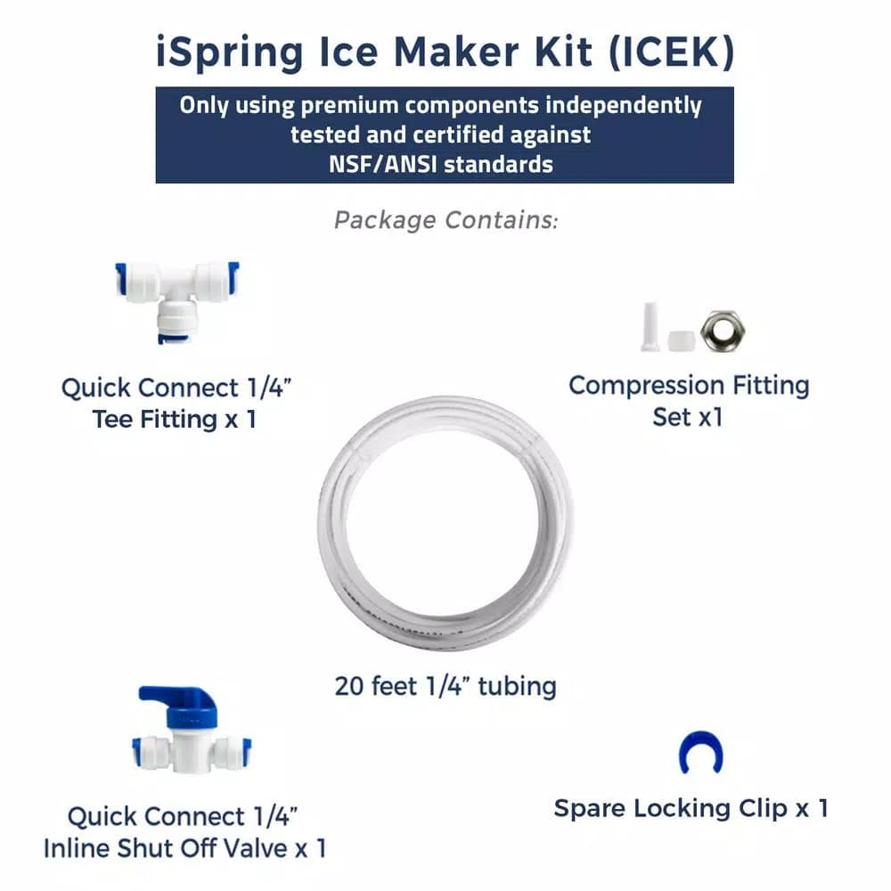 iSpring Ice Maker Kit for Reverse Osmosis Systems with 20ft Tubing and Brass Fitting