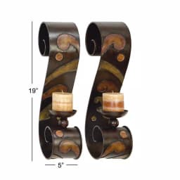 LITTON LANE 19 in. Scrolled Iron Candle Sconces with Metallic Brown Finish (Pair) thumbnail 7