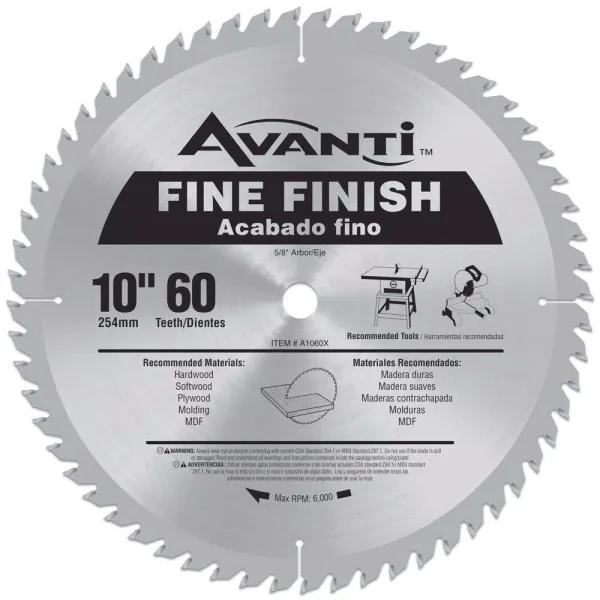 Avanti 10 in. 60-Teeth Fine Finish Carbide Saw Blade
