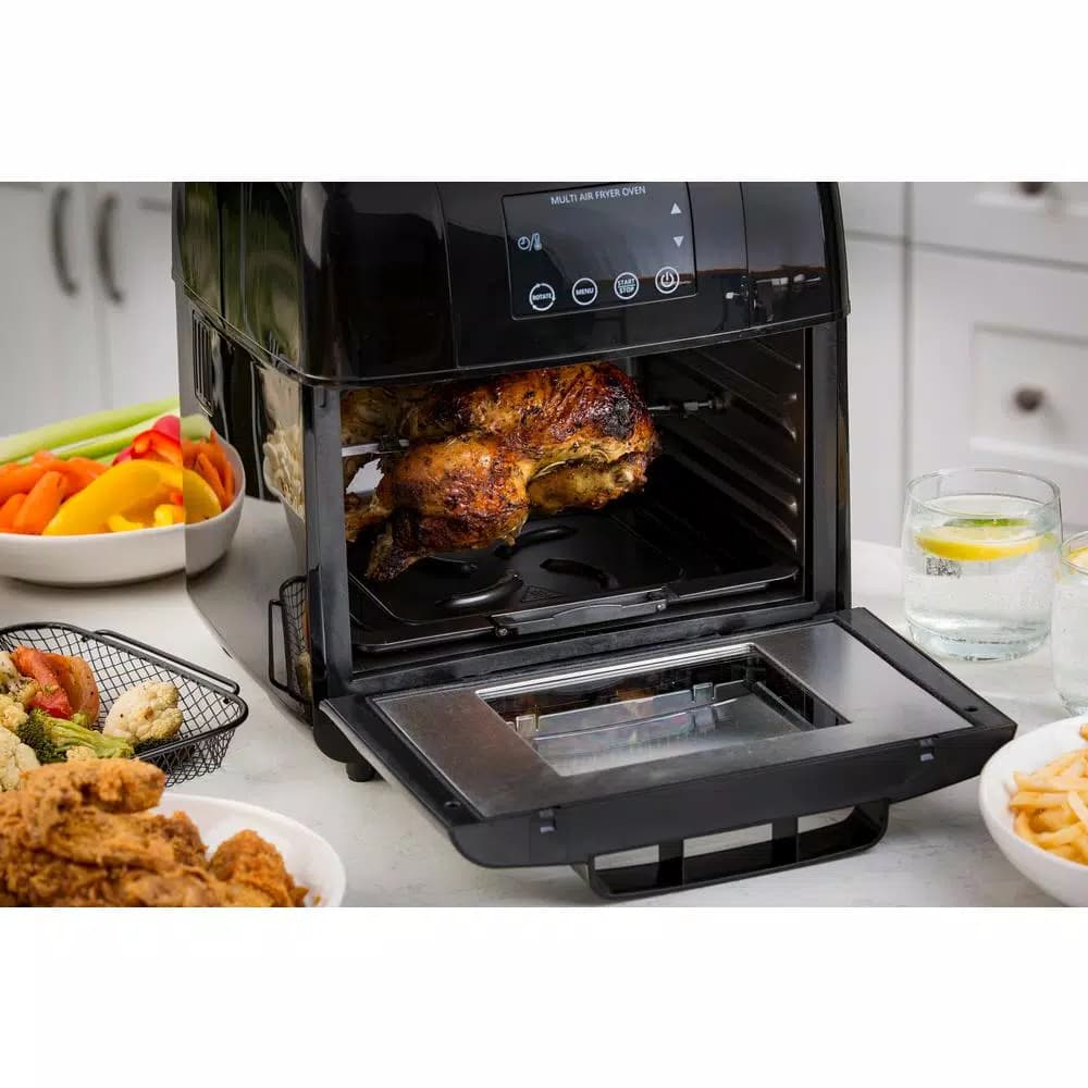 Modernhome 10 Qt. Digital Air Fryer Oven with Rotisserie, Multiple Racks, and Recipe Book - Black