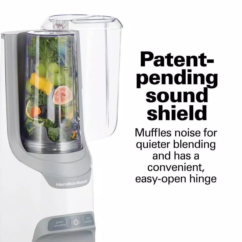 Hamilton Beach Power Blender Plus 20 oz. Personal Blender with Sound Shield, 800W Peak Power, White