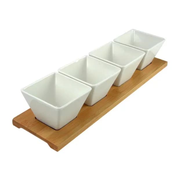 Elama Signature Collection Stoneware Appetizer and Condiment Server Set with Bamboo Tray