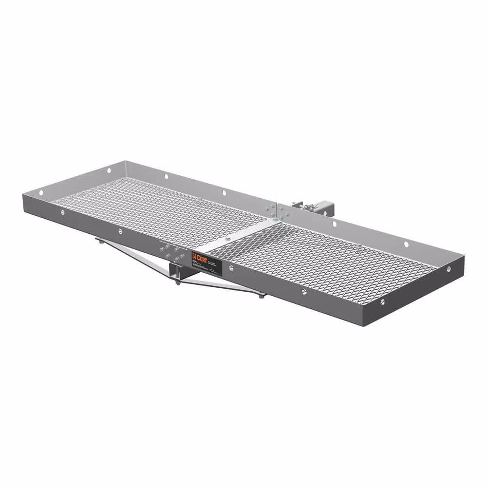 CURT 60" x 20" Aluminum Tray-Style Cargo Carrier with 2" Folding Shank, 500 lb. Capacity