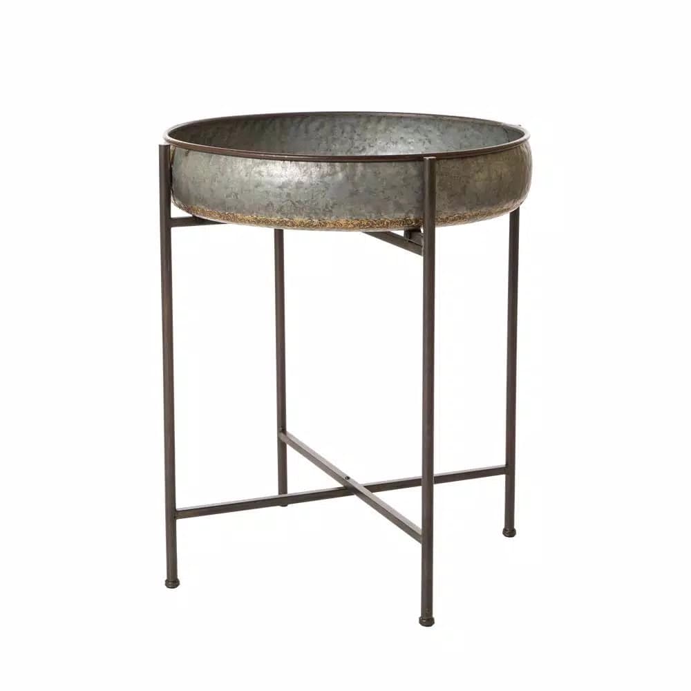 Glitzhome 25.79 in. Galvanized Metal Farmhouse Shelf with Removable Round Tray