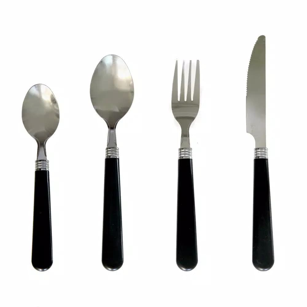 Gibson Home Sensations II 16-Piece Black Flatware Set with Wire Caddy, Service for 4