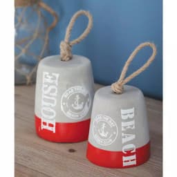 LITTON LANE Coastal Living Gray and Red Cement Rope Buoy Door Stops, Set of 2 thumbnail 1