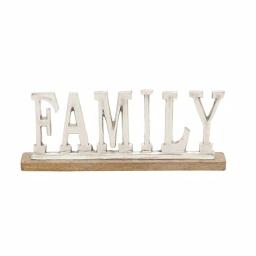 LITTON LANE 15 in. Silver Aluminum FAMILY Standing Sign with Oak Brown Mango Wood Base thumbnail 2
