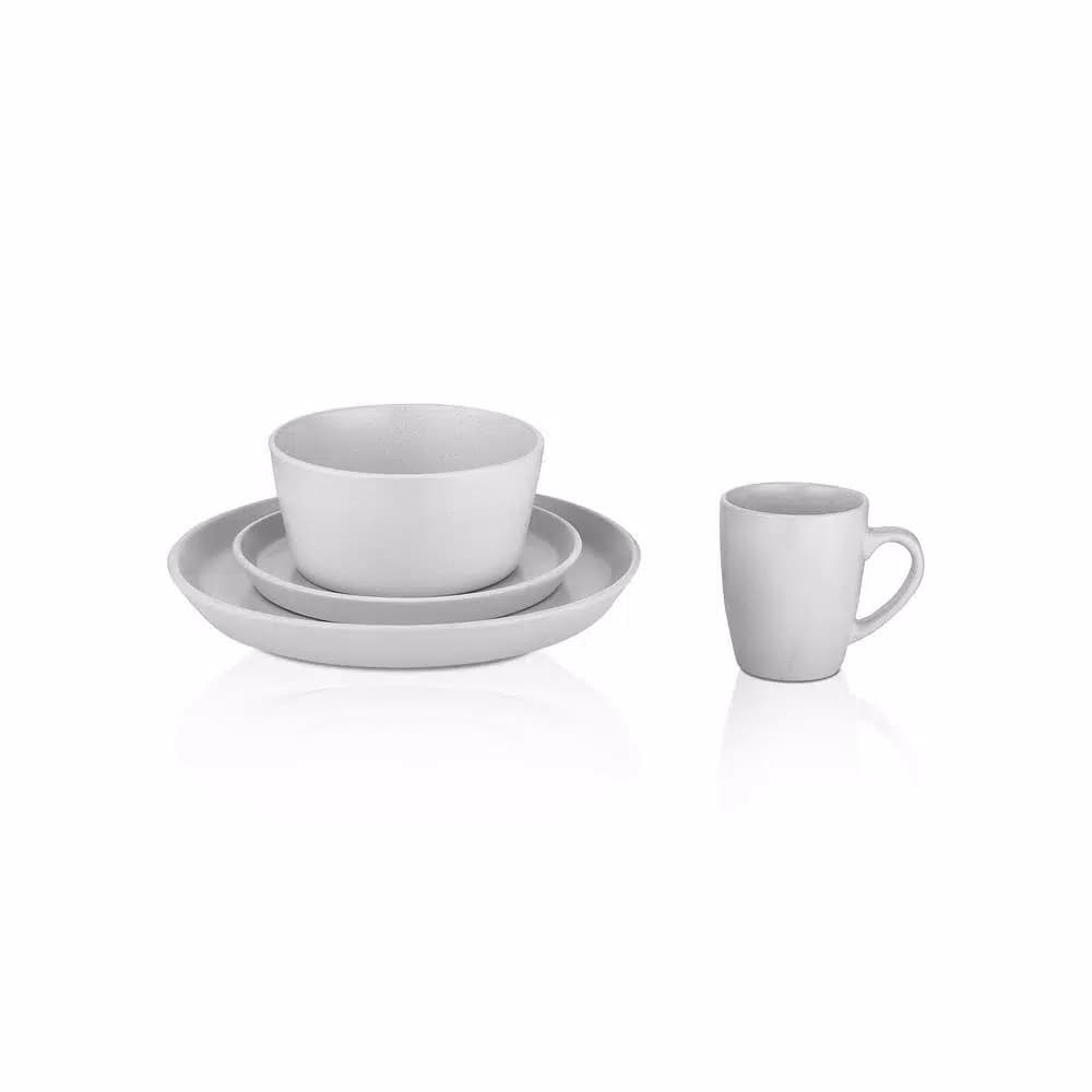 STONE LAIN 16-Piece Snow White Stoneware Dinnerware Set for 4