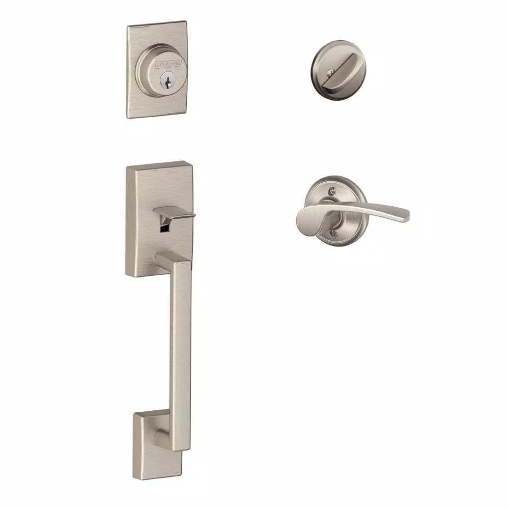 Schlage Century Satin Nickel Single Cylinder Deadbolt with Merano Left-Handed Lever Handleset