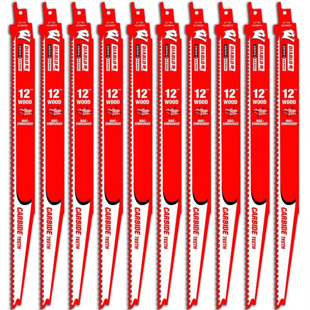 Diablo Demo Demon 12 in. Carbide-Tipped Reciprocating Saw Blades, 5/7 TPI, 10-Pack