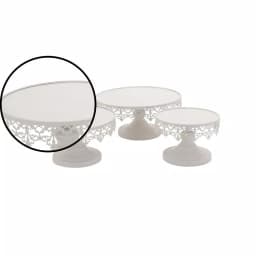 LITTON LANE White Iron Round Cake Stand Set of 3 with Lattice Lace Overhang thumbnail 2