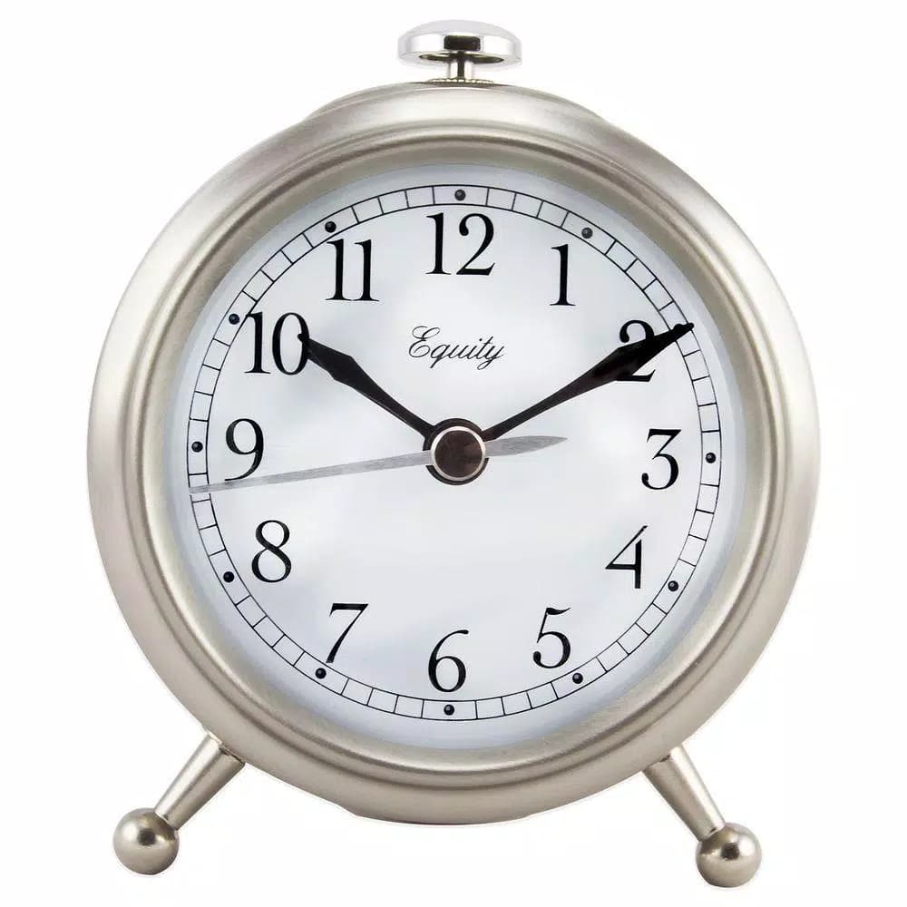 Equity by La Crosse Small 3 in. Metal Quartz Analog Alarm Table Clock with Lighted Dial - Silver