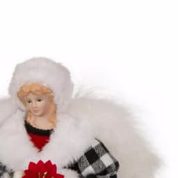 Glitzhome 12 in. Black and White Plaid Angel Tree Topper - 3D Figurine thumbnail 5
