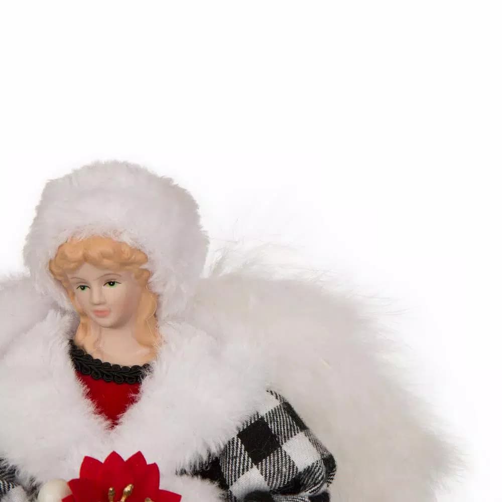 Glitzhome 12 in. Black and White Plaid Angel Tree Topper - 3D Figurine