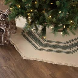 VHC Brands 48 in. Green Vintage Burlap Stripe Farmhouse Christmas Tree Skirt thumbnail 4