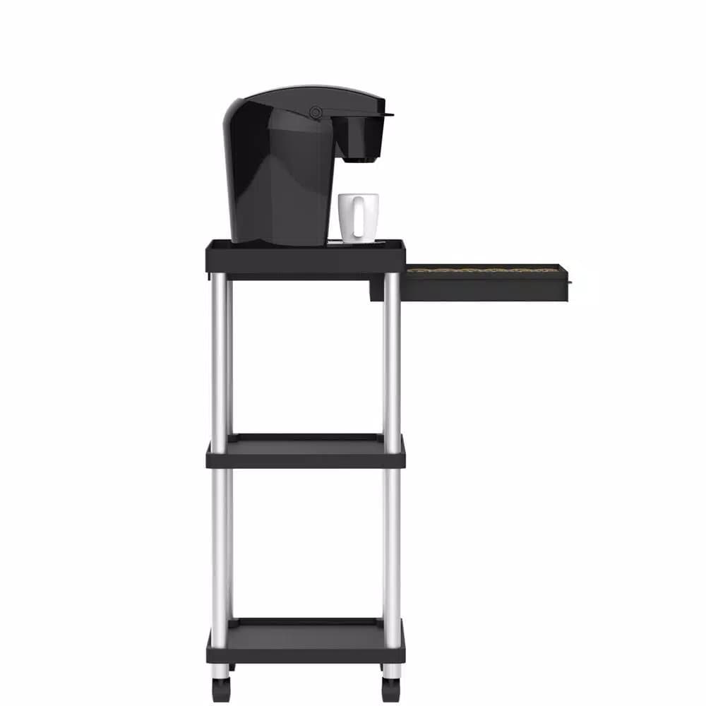 Mind Reader 3-Tier 7-Compartment Rolling Black Coffee Cart with Storage Drawer