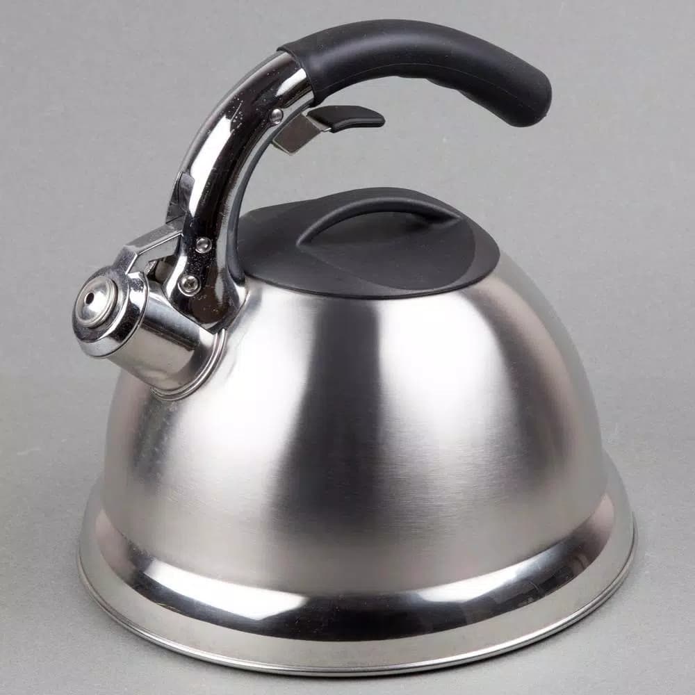 Creative Home Avalon 12-Cup Stainless Steel Whistling Tea Kettle with Lever Pour System, Silver