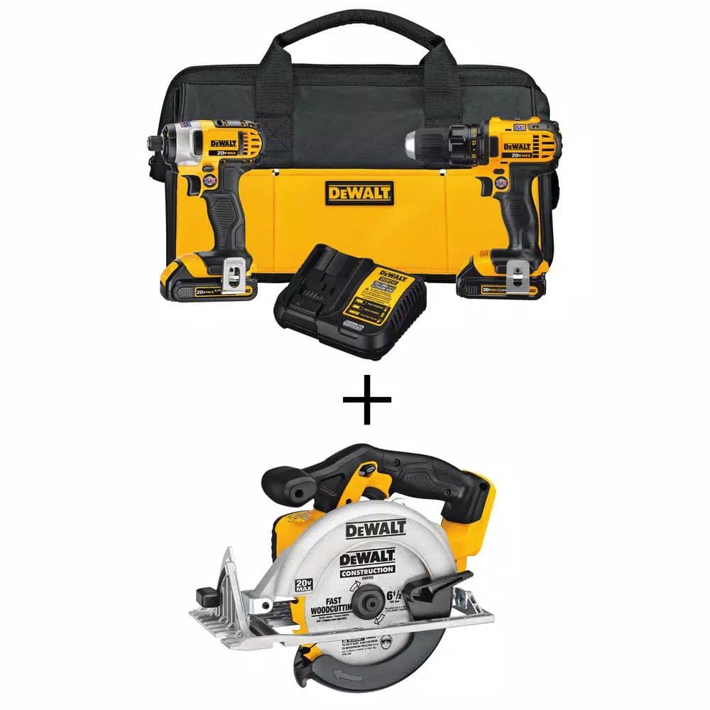 DEWALT 20V MAX Cordless Drill, Impact Driver & 6-1/2 in. Circular Saw Combo Kit with (2) 1.5 Ah Batteries