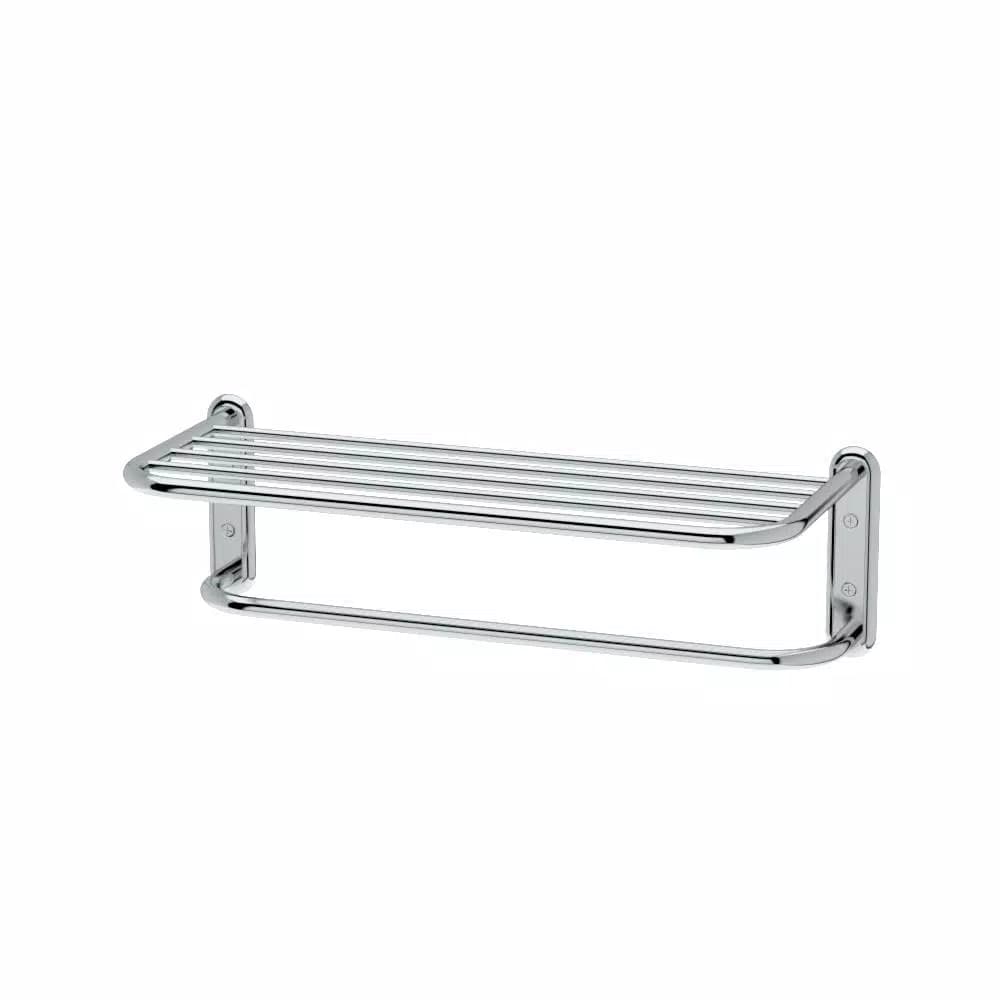 Gatco Hotel Style Chrome Towel Rack with Storage Shelf