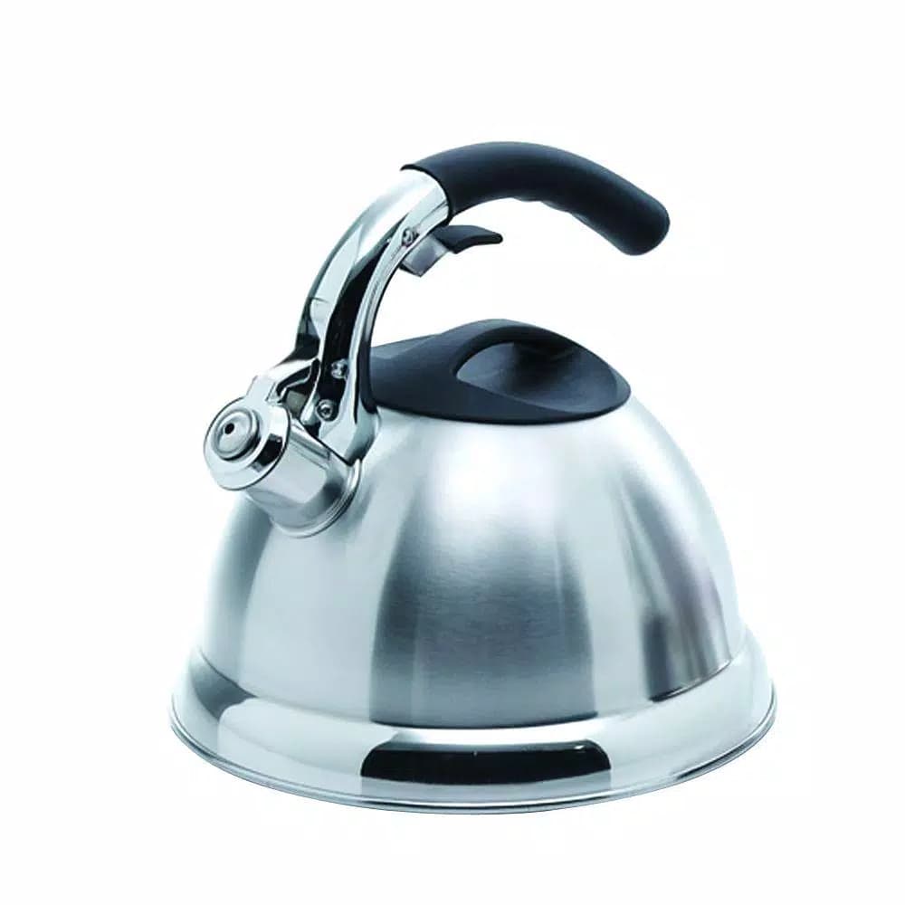 Creative Home Avalon 12-Cup Stainless Steel Whistling Tea Kettle with Lever Pour System, Silver