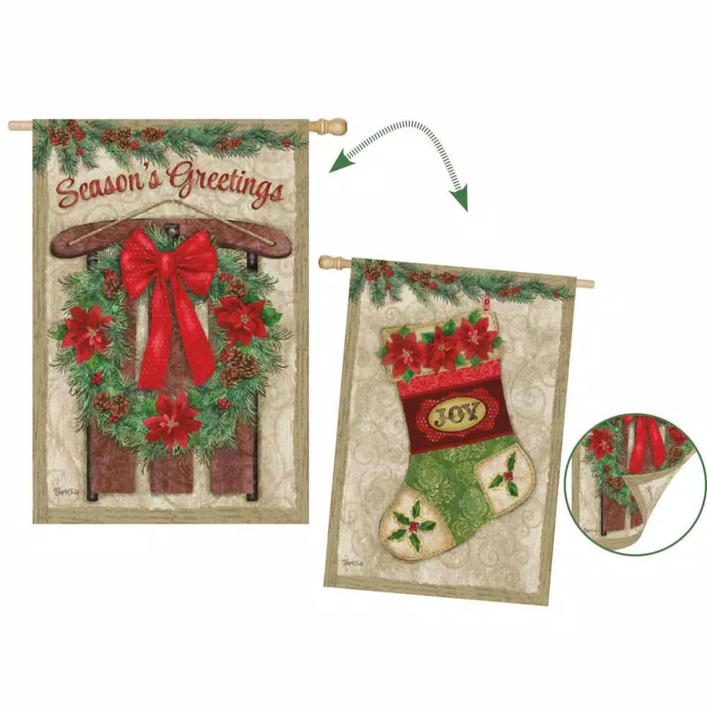 Evergreen 28 in. x 44 in. Vintage Holiday House Suede Christmas Flag, Double-Sided Indoor/Outdoor