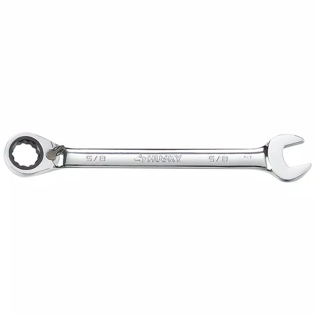 Husky 5/8 in. Reversible Ratcheting Combination Wrench, 72-Tooth, Chrome Alloy Steel