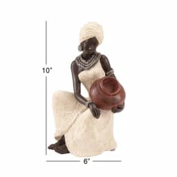 LITTON LANE Globe Trotter 10 in. African Woman Decorative Figurine - Textured Ebony, Beige, and Silver Polystone Sculpture thumbnail 4
