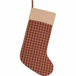 VHC Brands 20 in. Burgundy Check Primitive Christmas Button Stocking - Red and Tan Cotton/Jute Decor thumbnail 1