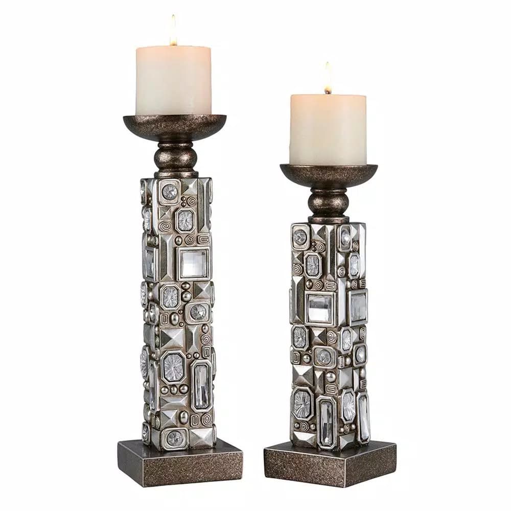 Unbranded Sierra Mirrored Abstract Candle Holder Set, 12 in. & 14 in., Bronze Gold Finish