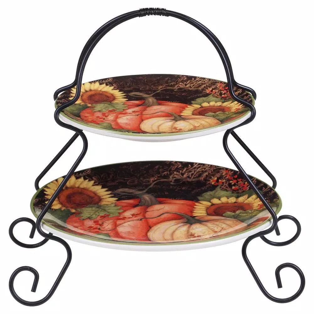 Certified International Botanical Harvest Collection 2-Tier Earthenware Serving Set