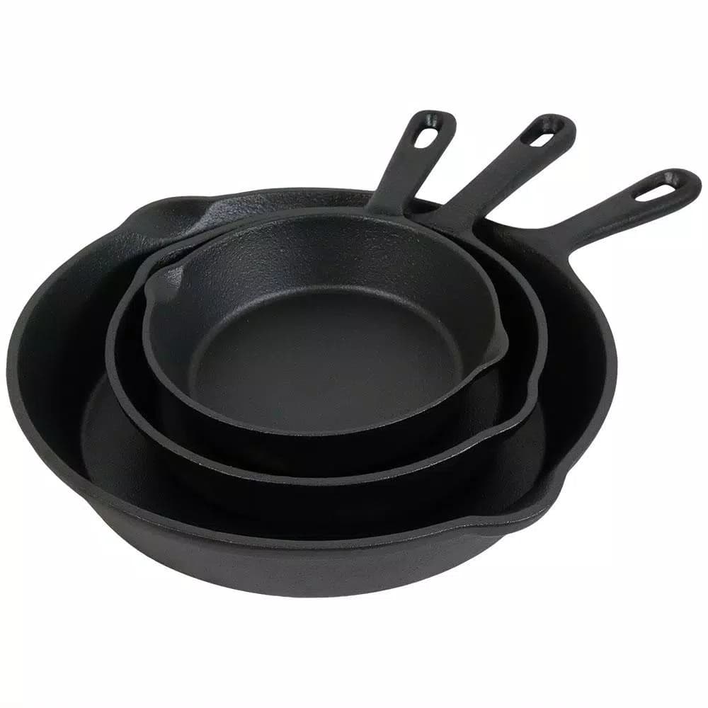 Sunnydaze Decor 3-Piece Cast Iron Skillet Set, Pre-Seasoned Black Cookware
