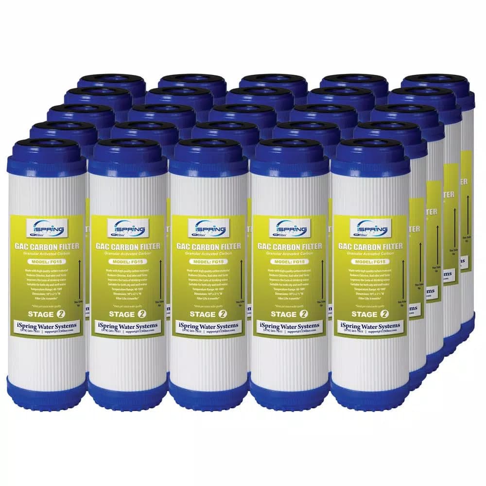 ISPRING LittleWell 5 Micron Granular Activated Carbon Filter Cartridges, 2.5 x 10 in., 25-Pack