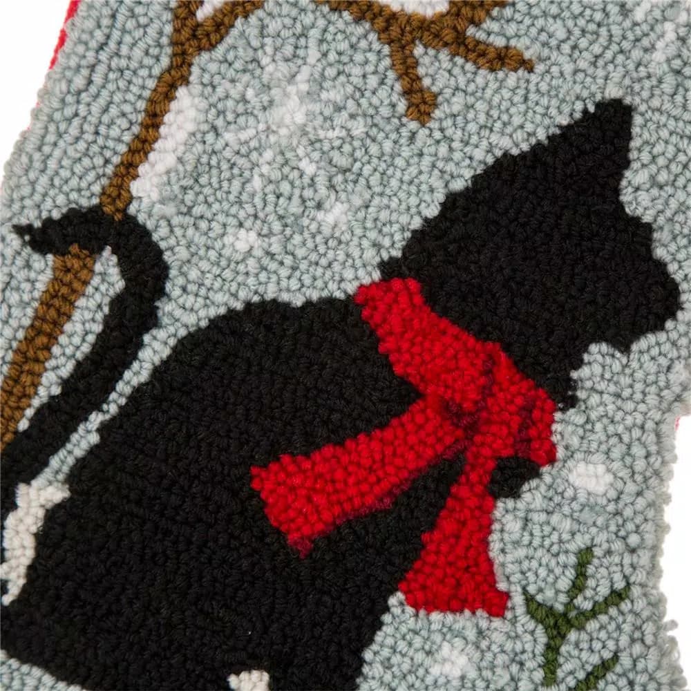 Glitzhome Handmade Hooked Cat Christmas Stocking, 20 in. Holiday Decor