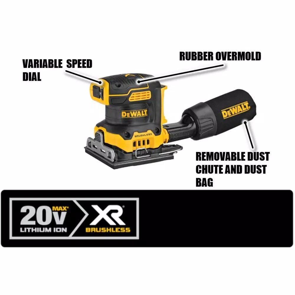 DEWALT 20V MAX XR Cordless Brushless 1/4 Sheet Variable Speed Sander (Tool-Only)