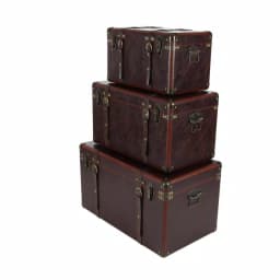 LITTON LANE Globetrotter Wood and Matte Brown Leather Decorative Trunk Set of 3 thumbnail 6
