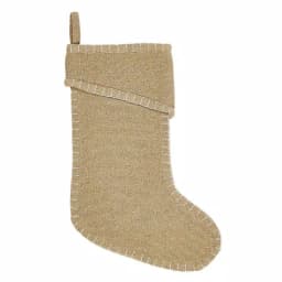 VHC Brands Nowell Farmhouse 15 in. Natural Burlap Christmas Stocking with Silver Metallic Whip Stitching thumbnail 1