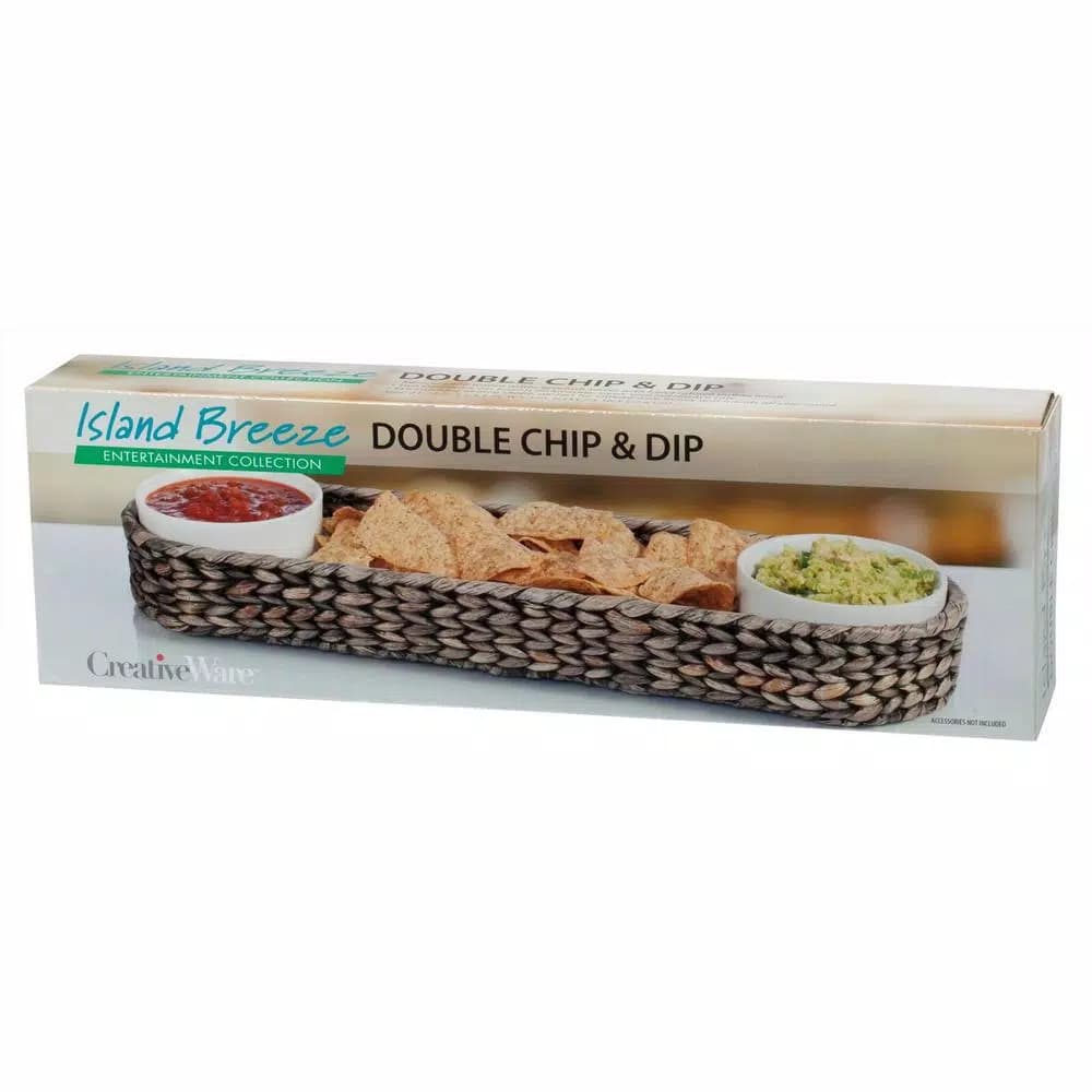 Unbranded CreativeWare Island Breeze 3-Piece Chip 'n Dip Server Set with Water Hyacinth Basket and Ceramic Bowls