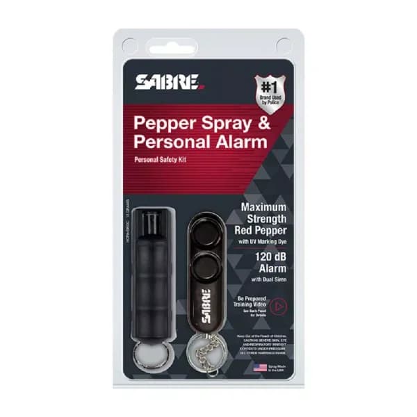 SABRE Red Pepper Gel Personal Safety Kit with Key Ring and Personal Alarm - Black