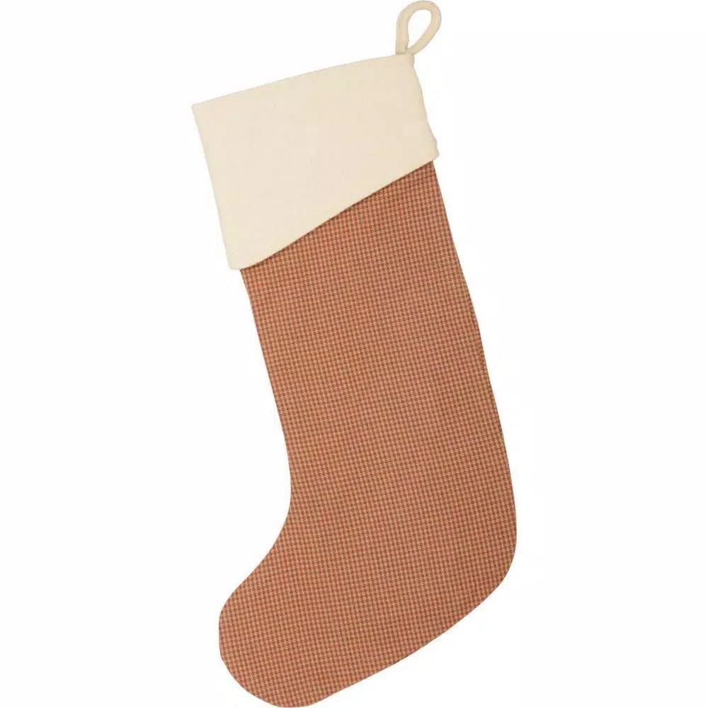 VHC Brands 20 in. Let It Snow Christmas Stocking - Apple Red Micro-Houndstooth & Creme Felt Snowman