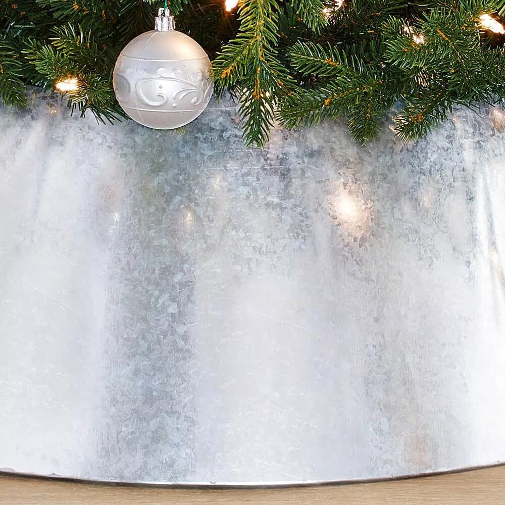 Home Accents Holiday 27 in. Galvanized Steel Christmas Tree Collar, Silver Metal Tree Stand Cover