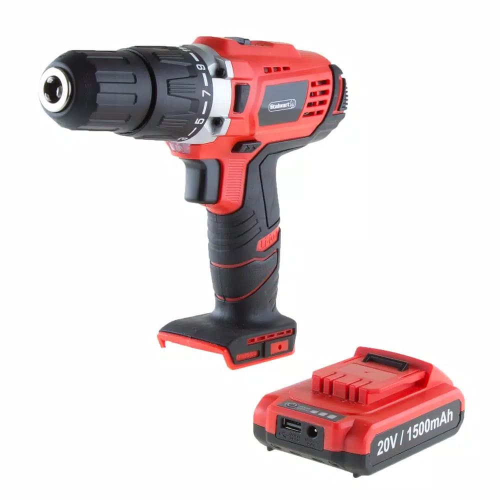 Stalwart 20V Lithium Ion 1/2 in. 2-Speed Brushless Hammer Drill Set, 62-Piece Kit