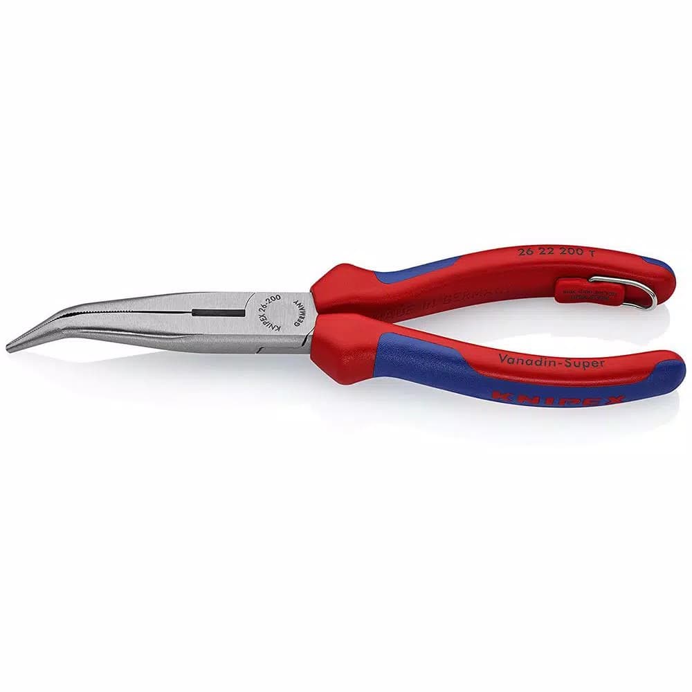 KNIPEX 8 in. Angled Long Nose Pliers with Side Cutter and Tether Attachment