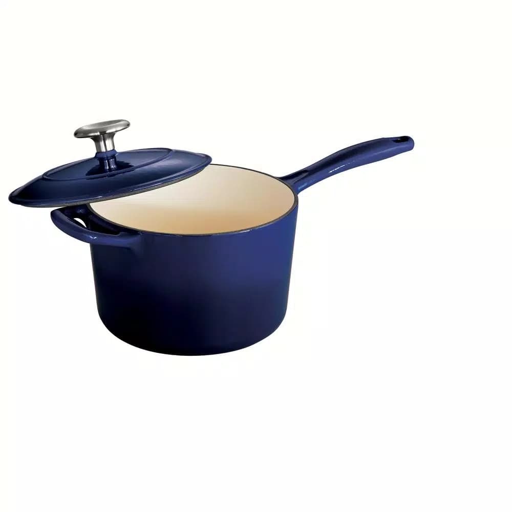 Tramontina 2.5 Qt. Enameled Cast Iron Sauce Pan with Lid, Gradated Cobalt Blue