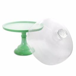 Gibson Cake Stand with Glass Lid, Light Green Round Dessert Platter thumbnail 4
