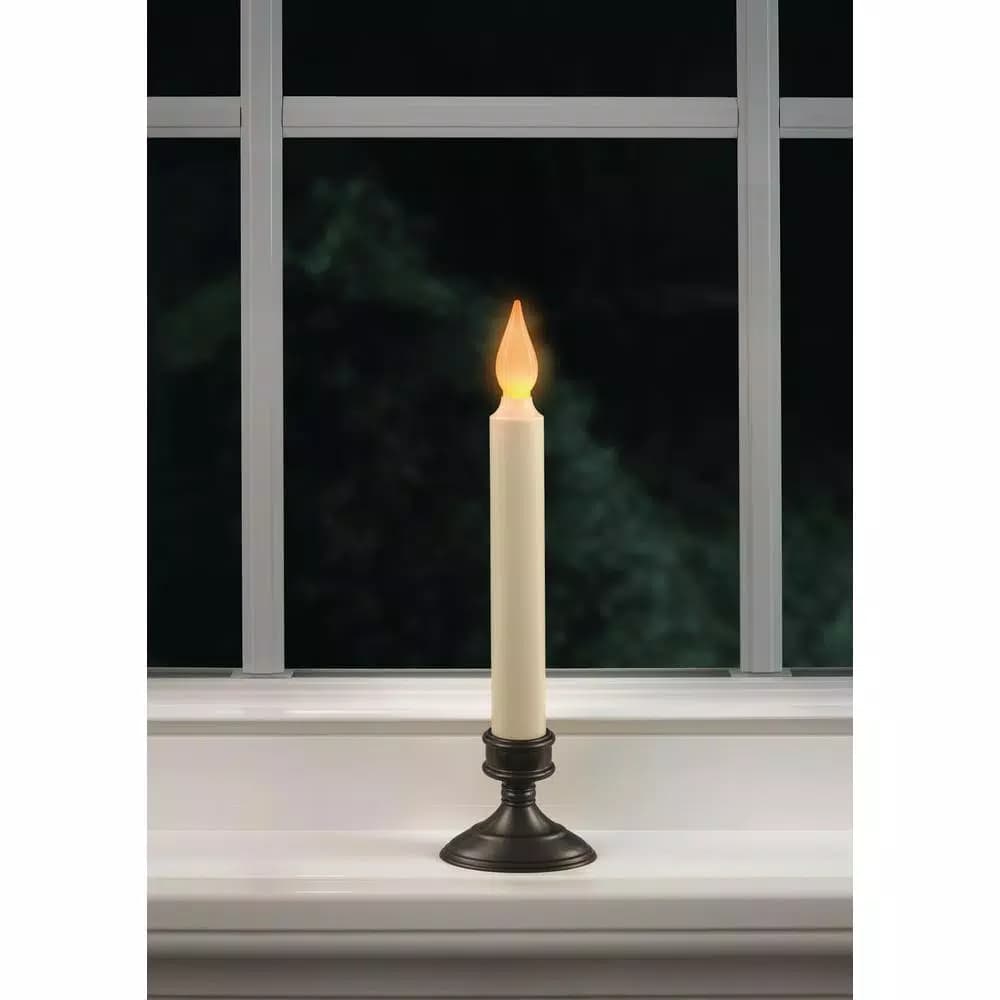 Xodus Innovations 9 in. Aged Bronze Amber LED Window Candle with Ivory Stick and Base (2-Pack)