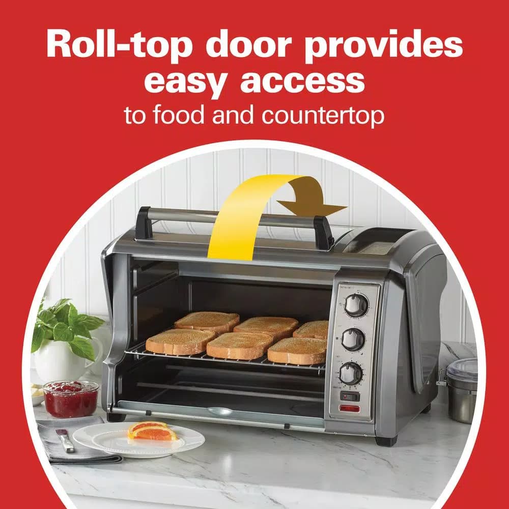Hamilton Beach Easy Reach 1500W 6-Slice Convection Toaster Oven with Roll-Top Door, Grey