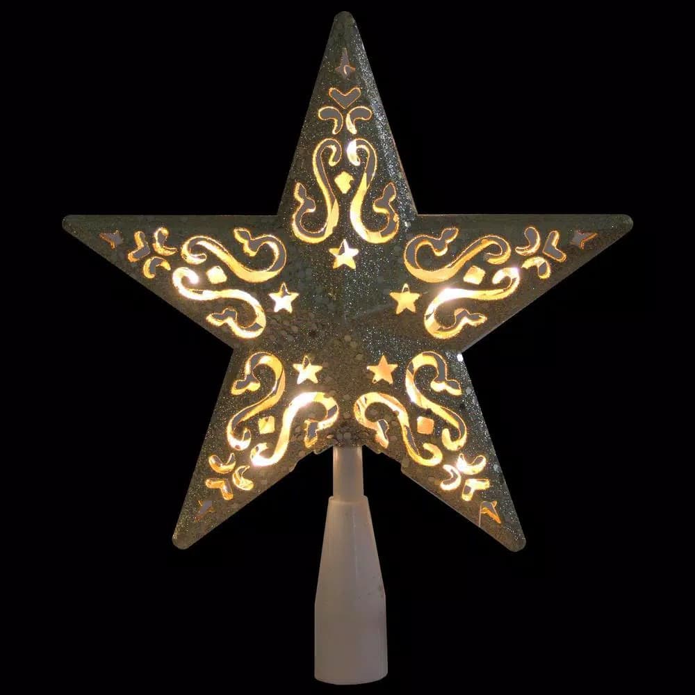 Northlight 8.5 in. Gold Glitter Star Christmas Tree Topper with Clear Prelit Lights