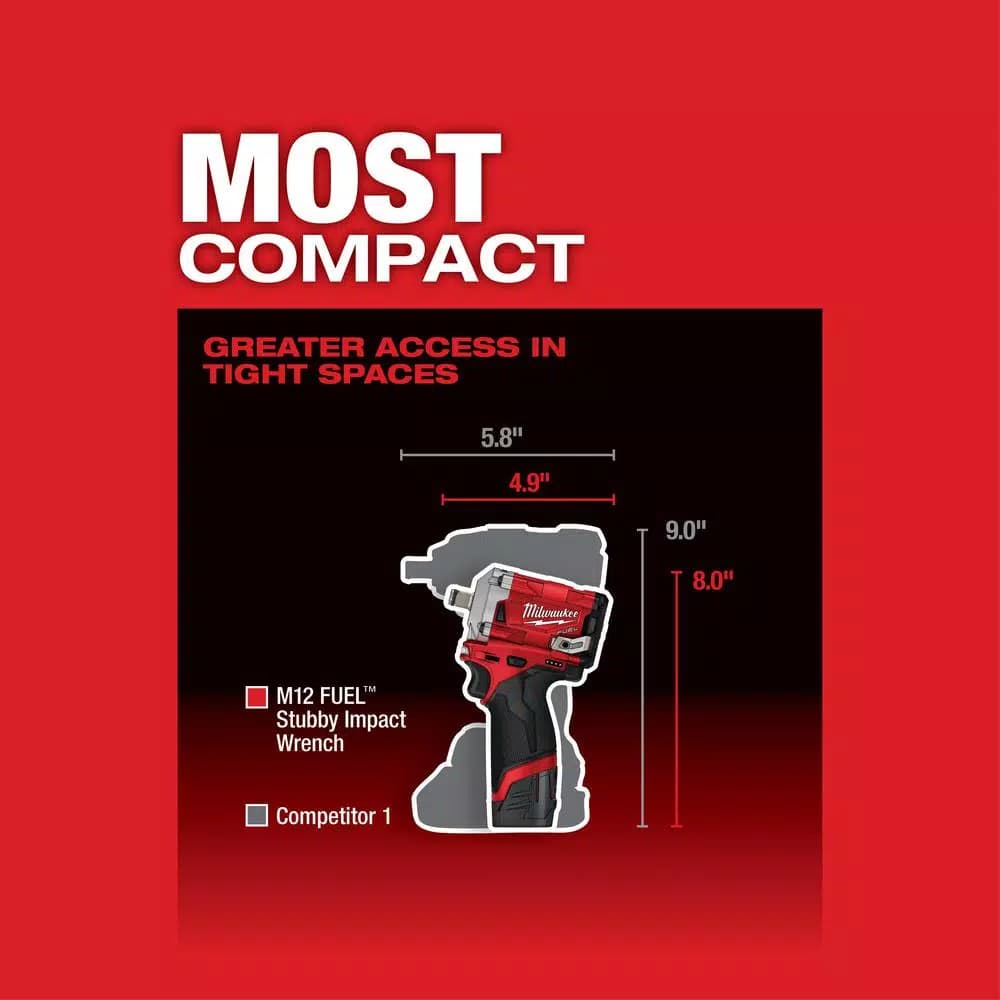 Milwaukee M12 FUEL 1/2 in. Stubby Brushless Cordless Impact Wrench (Tool-Only)