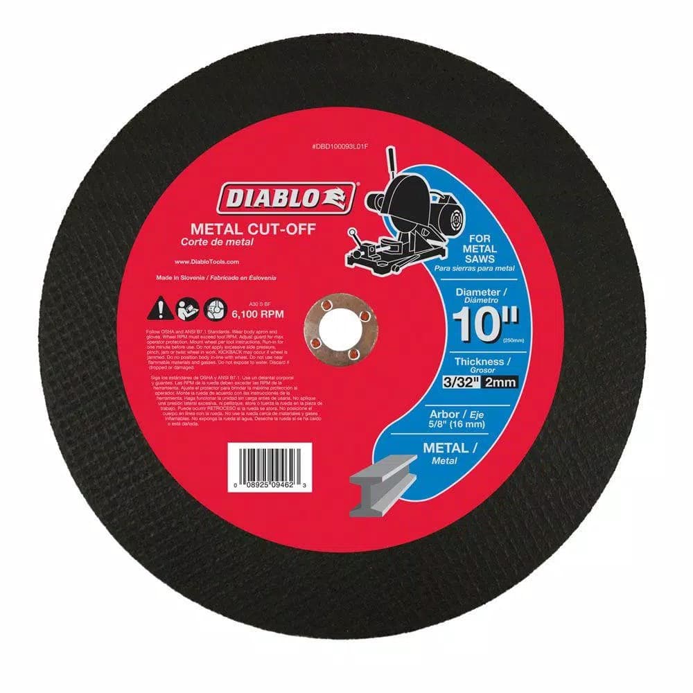Diablo 10 in. Metal Cut-Off Disc, 3/32 in. x 5/8 in. Arbor, Aluminum Oxide