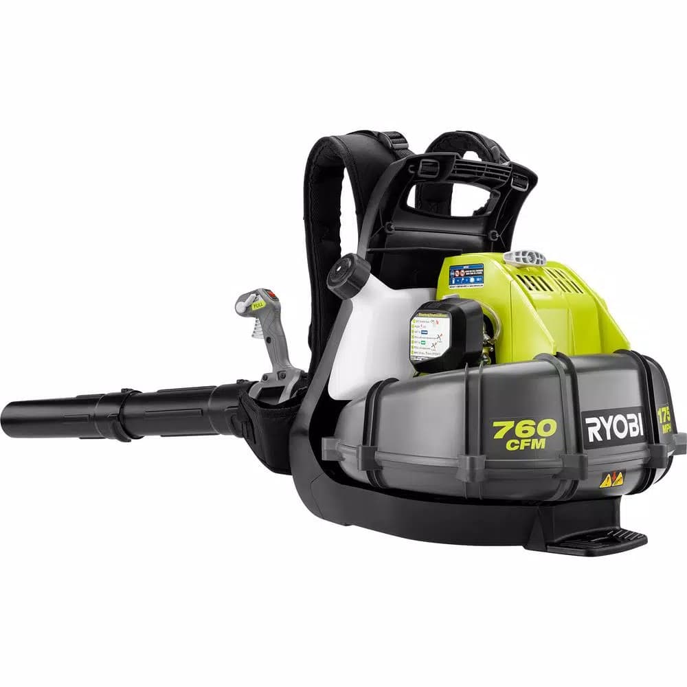 RYOBI 38cc Gas Backpack Leaf Blower, 760 CFM, 175 MPH, 2-Cycle